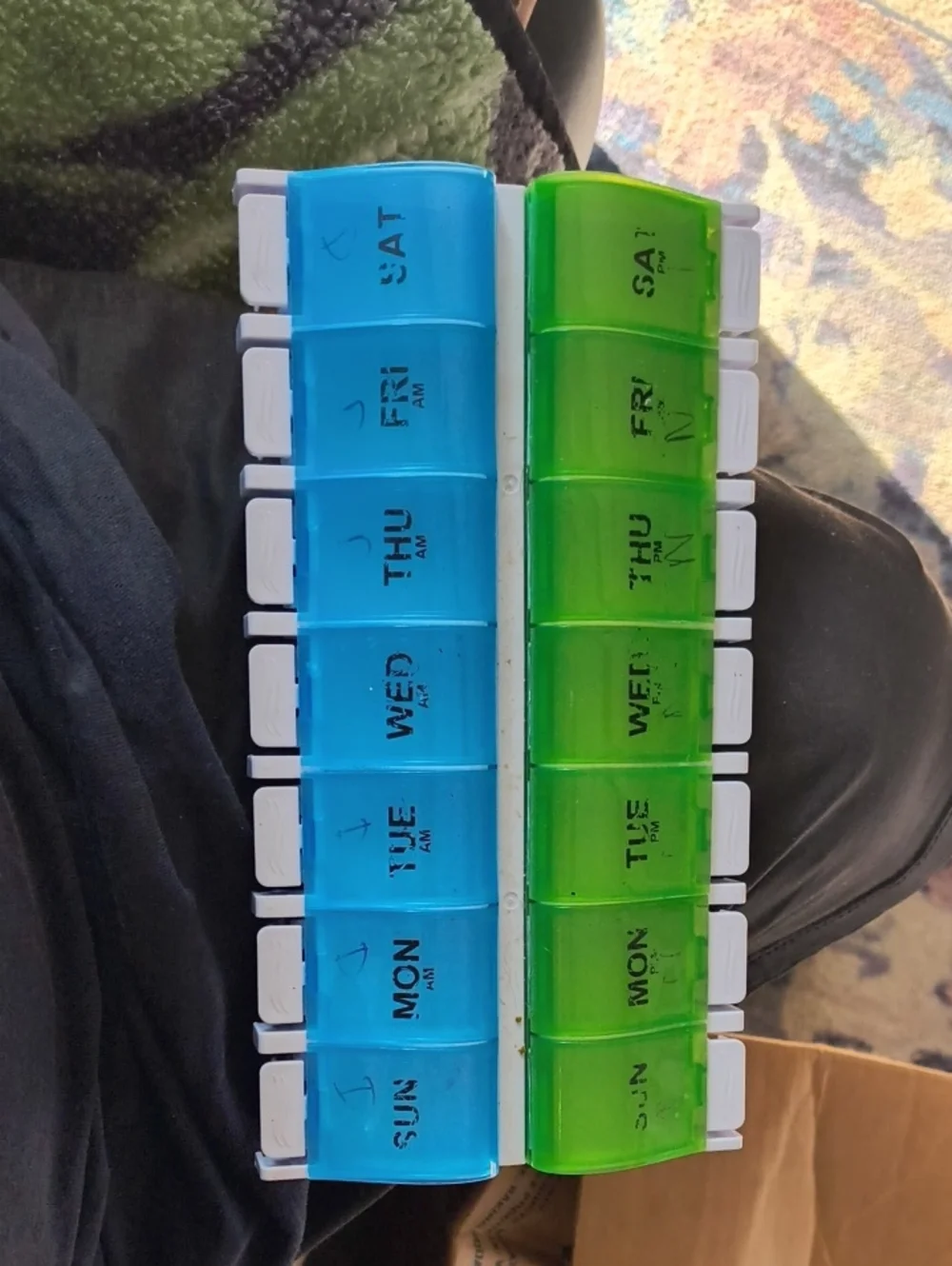 Weekly AM/PM Pill Organizer - Blue & Green